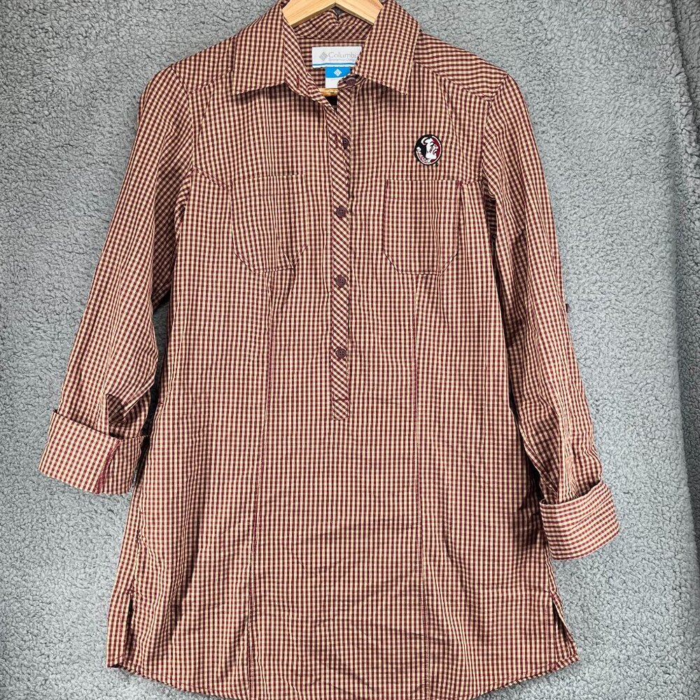 Columbia Florida State University FSU Football Red Gingham Tunic Shirt sz Small